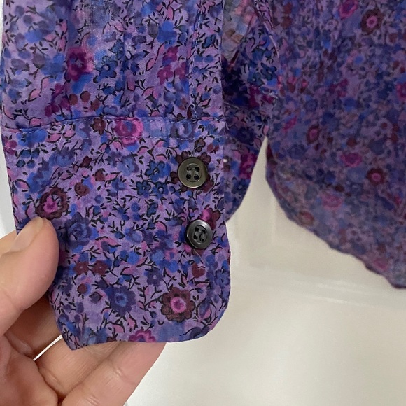 J Crew Liberty blouse thin featherweight fabric purple flower pattern size 2 - Picture 4 of 5